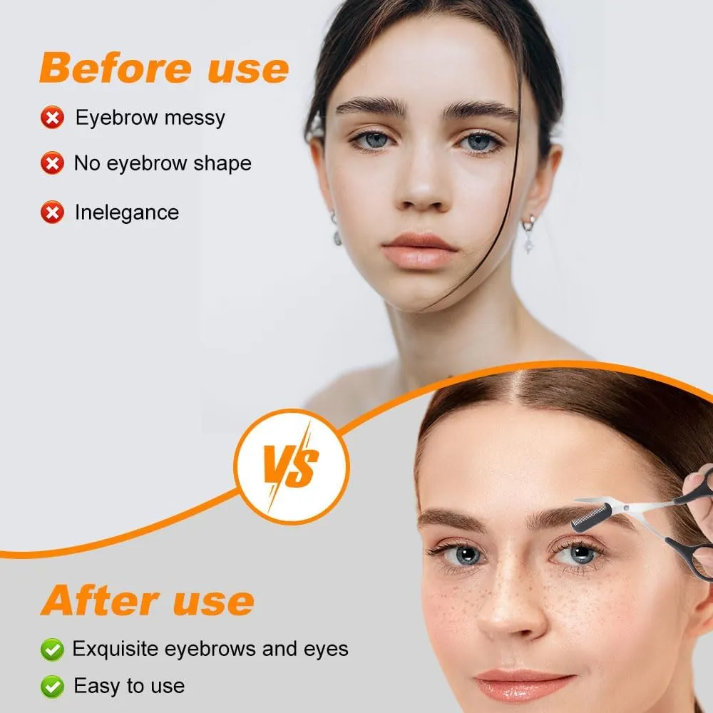 Eyebrow Trimmer Scissor, Stainless Steel 2 in 1 Eyebrow Scissors with Comb, Non-Slip Professional Eyebrow Trimmer Eyebrow Scissor Makeup Tool for Wome Men (Black)