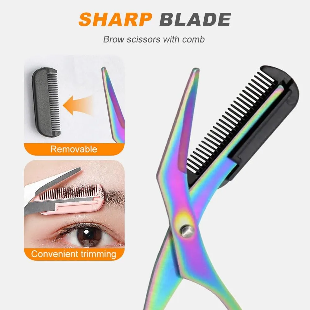 Eyebrow Trimmer Scissor, Stainless Steel 2 in 1 Eyebrow Scissors with Comb, Non-Slip Professional Eyebrow Trimmer Eyebrow Scissor Makeup Tool for Wome Men (Black)