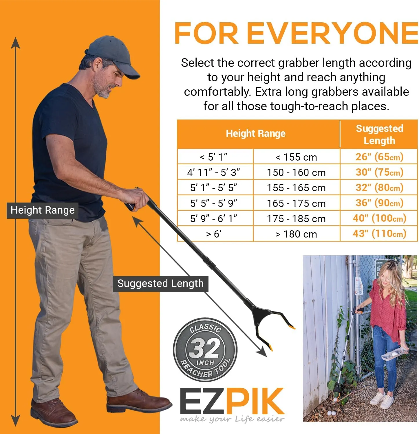 EZPIK Classic 32" Flexible Folding Grabber Tool for Elderly   Magnets, Reacher for Disabled & Seniors Heavy Duty Rotating Grippers for Reaching Underneath, Trash Grabbers & Pickers for Mobility