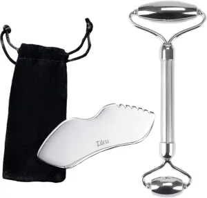 Face Roller & Gua Sha, Stainless Steel Facial Roller and Gua Sha Tool for Face, Skin Care, Anti-Aging, and Lifting 2PCS