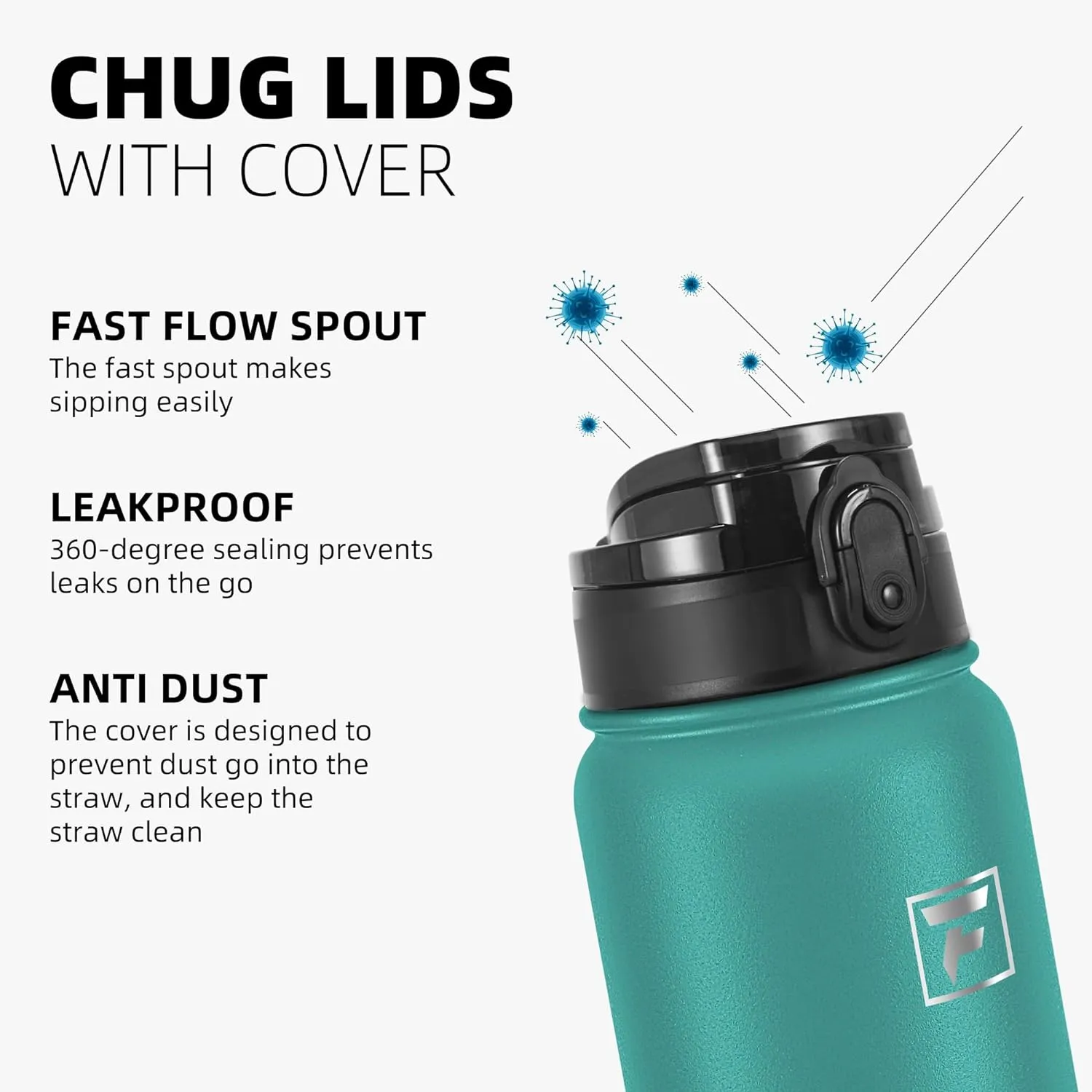 Fanhaw 40 Oz Insulated Stainless Steel Water Bottle with 1 Lid (Chug Lid) - For Outdoor, Women, Men | Leak & Sweat Proof with Anti-Dust Lid (Green Blue)