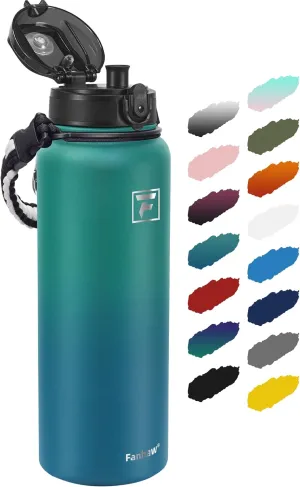 Fanhaw 40 Oz Insulated Stainless Steel Water Bottle with 1 Lid (Chug Lid) - For Outdoor, Women, Men | Leak & Sweat Proof with Anti-Dust Lid (Green Blue)