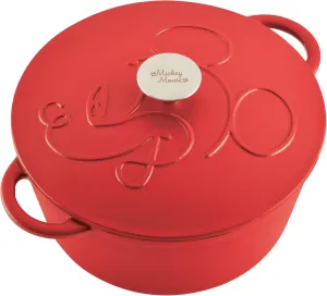 Farberware Disney Bon Voyage Pre-Seasoned Cast Iron Dutch Oven/Casserole Pan with Lid, Suitable for All Stovetops, Including induction, 4.75 Quart - Red