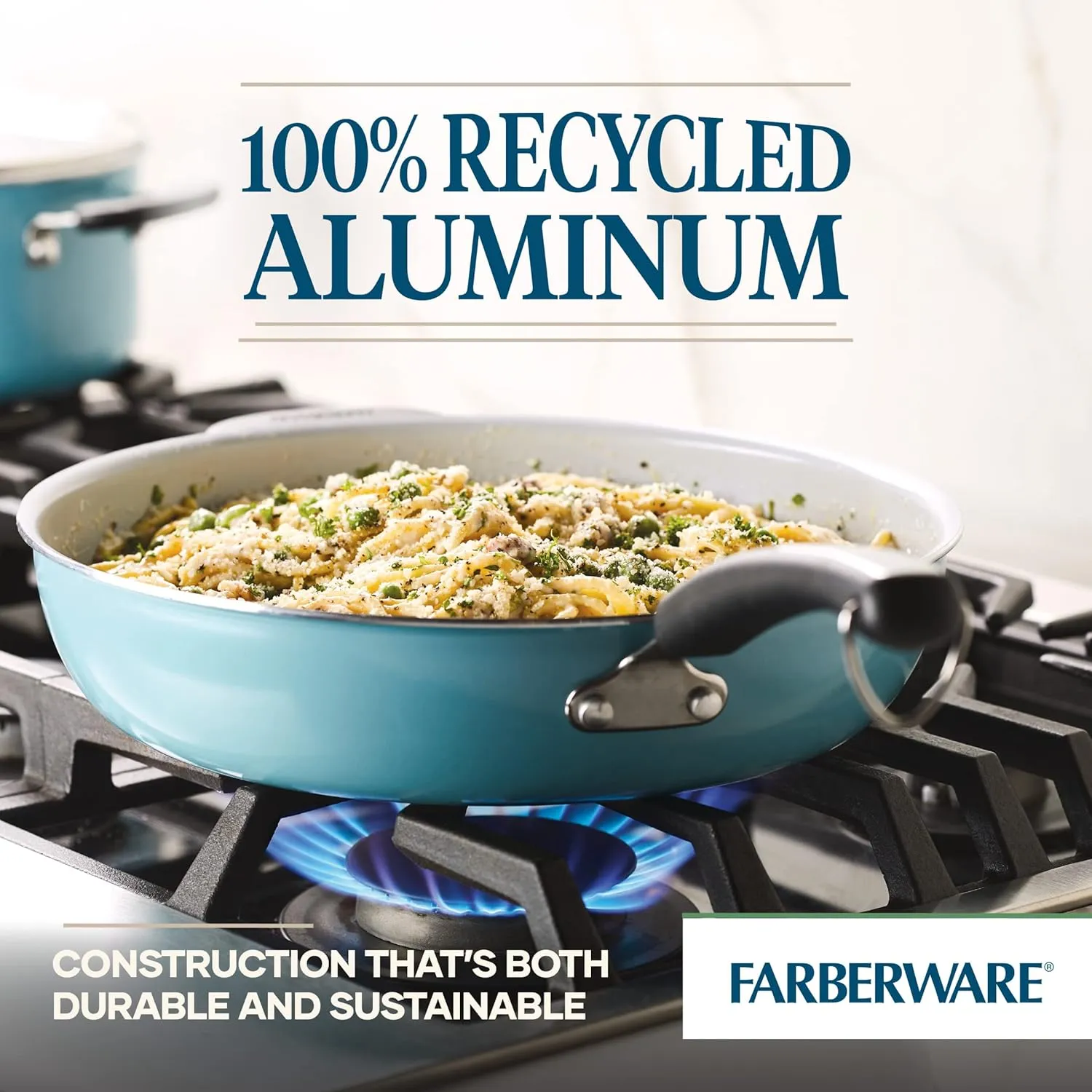 Farberware EcoAdvantage Ceramic Nonstick Deep Frying Pan/Skillet with Helper Handle, 12.5 Inch, Aqua