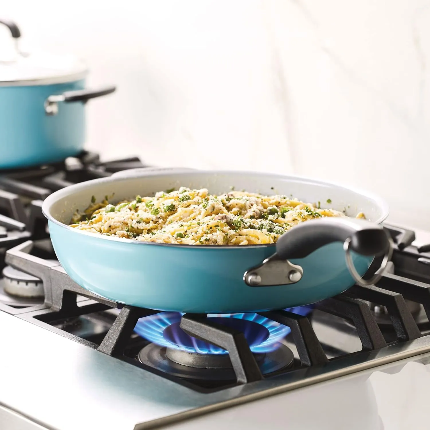 Farberware EcoAdvantage Ceramic Nonstick Deep Frying Pan/Skillet with Helper Handle, 12.5 Inch, Aqua