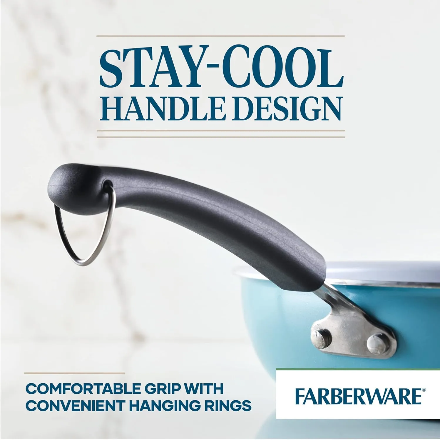 Farberware EcoAdvantage Ceramic Nonstick Deep Frying Pan/Skillet with Helper Handle, 12.5 Inch, Aqua