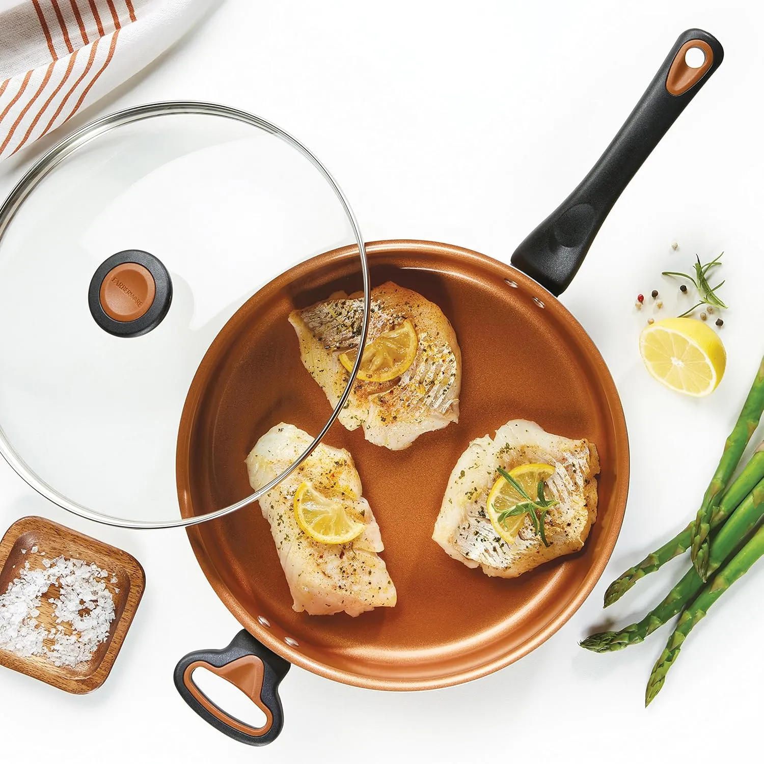 Farberware Glide Ceramic Nonstick Saute Pan / Frying Pan / Fry Pan with Lid and Helper Handle - 4 Quart, Black