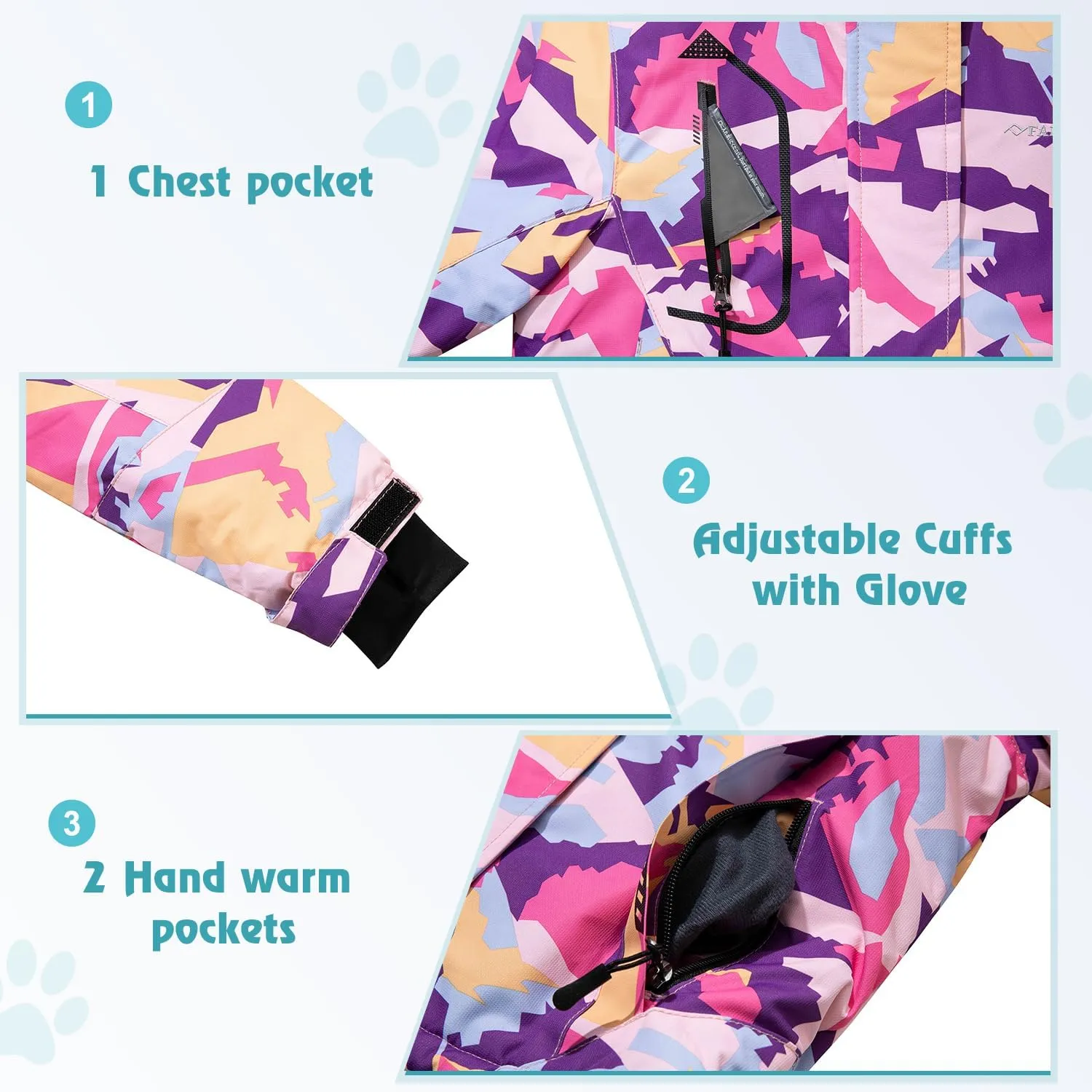 FARVALUE Girls Waterproof Ski Jacket Windproof Winter Coat Warm Fleece Snow Coat Outdoor Raincoats Hooded