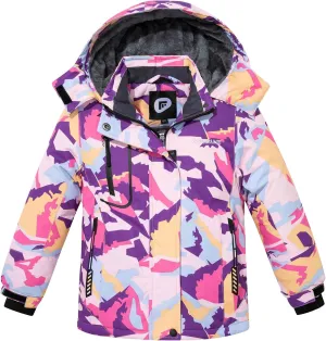 FARVALUE Girls Waterproof Ski Jacket Windproof Winter Coat Warm Fleece Snow Coat Outdoor Raincoats Hooded