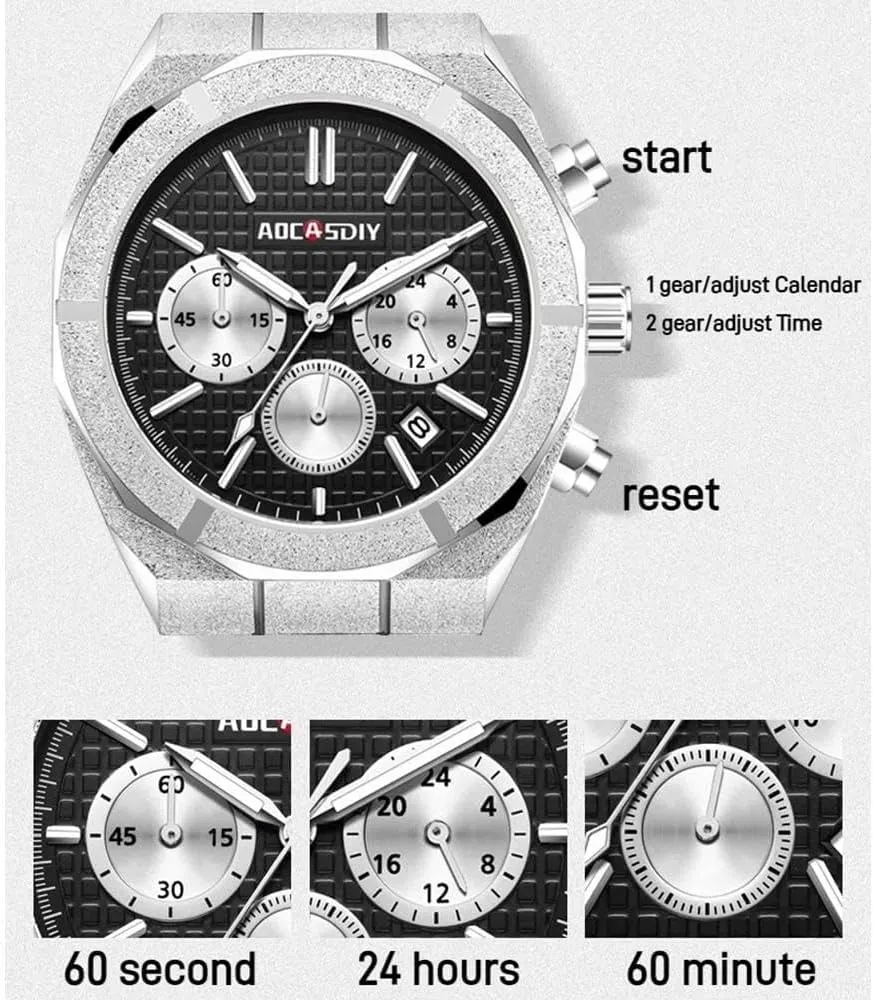 Fashion Business Mens Watches Chronograph Six-pin Steel Band Stainless Steel Quartz Waterproof Watch relogio Masculino