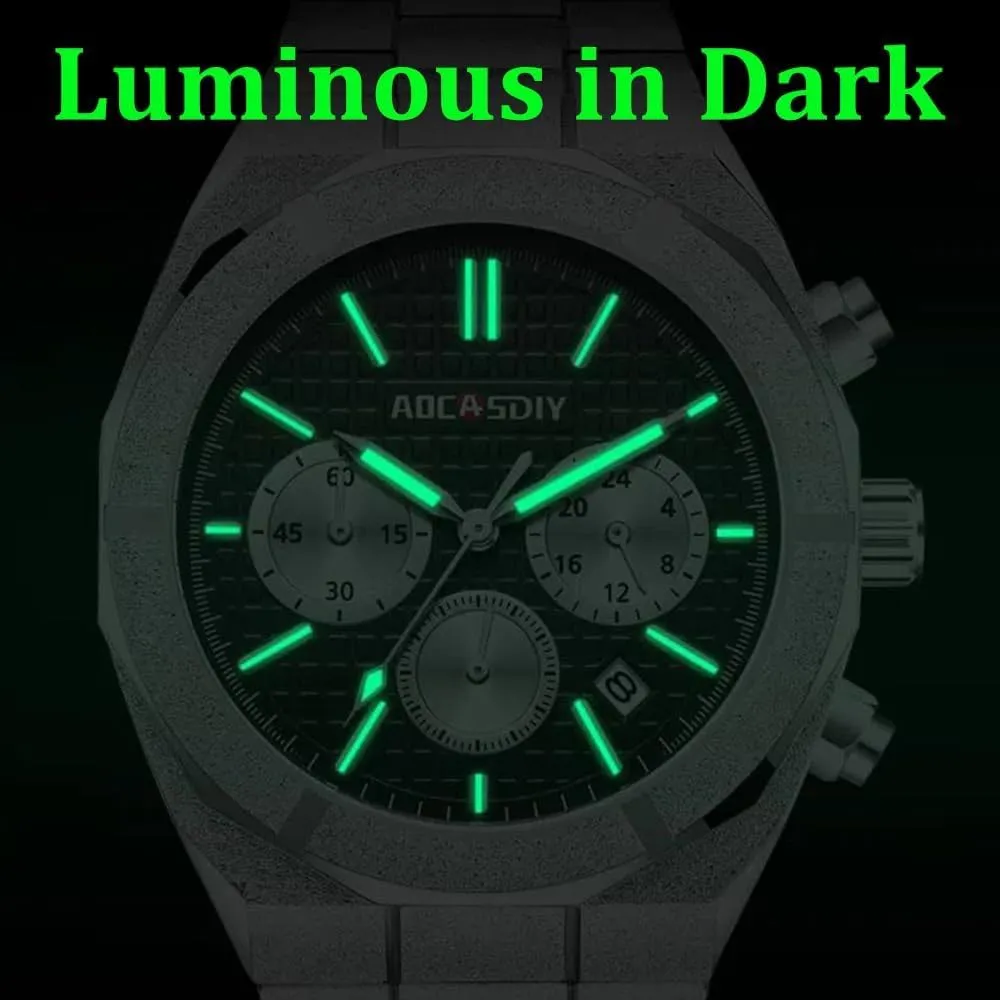 Fashion Business Mens Watches Chronograph Six-pin Steel Band Stainless Steel Quartz Waterproof Watch relogio Masculino