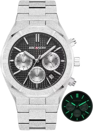 Fashion Business Mens Watches Chronograph Six-pin Steel Band Stainless Steel Quartz Waterproof Watch relogio Masculino