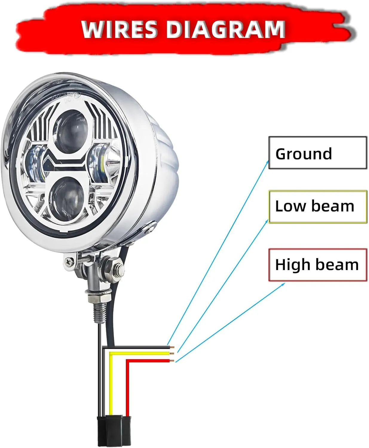 FATECIM 4.5" Bullet Round Motorcycle LED Headlight with Visor 4 1/2 Inch Motorbike Hi/Lo Beam Headlamp Bottom Mount Heavy Duty for Harley Kawasaki Honda Yamaha Suzuki Chopper Cafe Racer Bobber Chrome