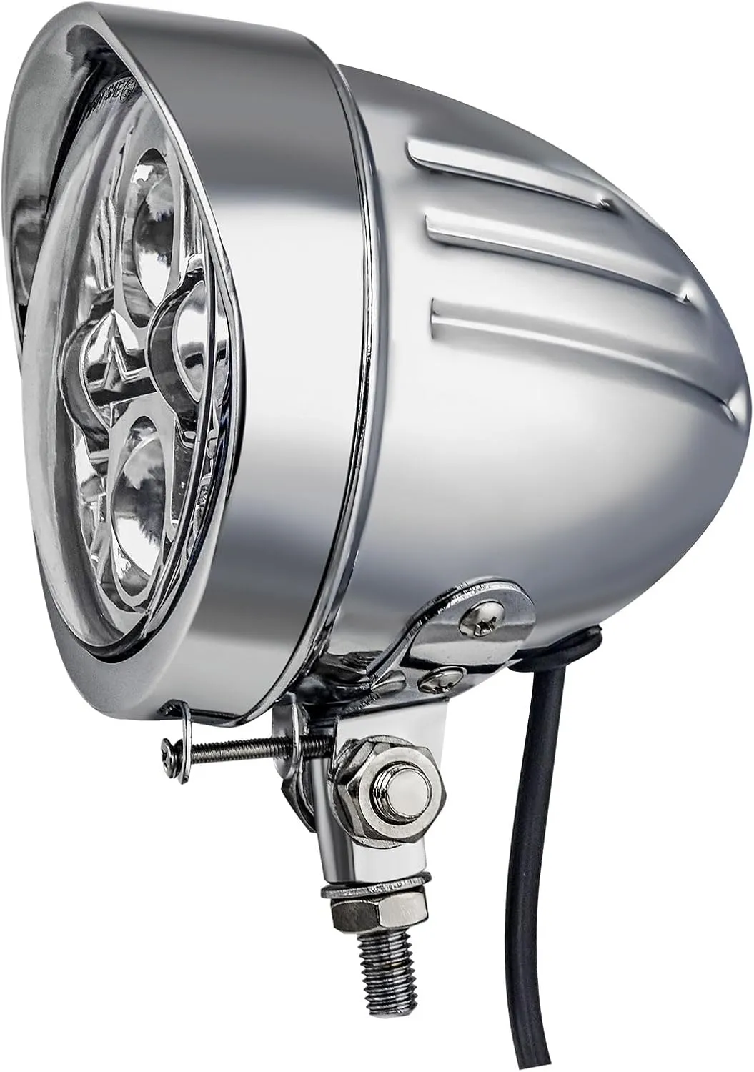 FATECIM 4.5" Bullet Round Motorcycle LED Headlight with Visor 4 1/2 Inch Motorbike Hi/Lo Beam Headlamp Bottom Mount Heavy Duty for Harley Kawasaki Honda Yamaha Suzuki Chopper Cafe Racer Bobber Chrome