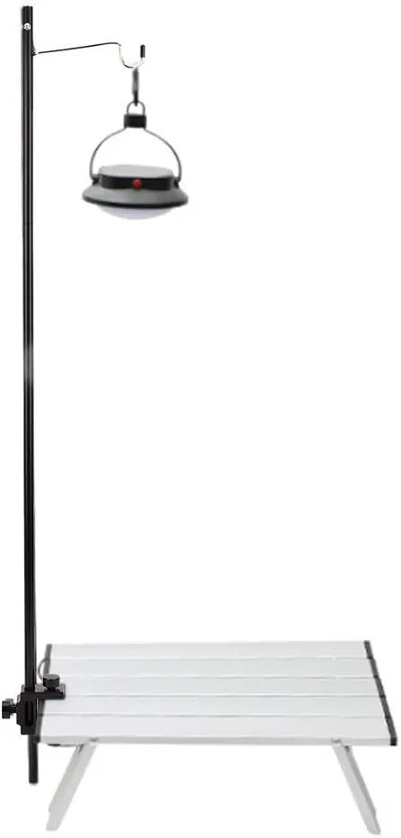 Fdit Portable Camping Light Holder, Black Aluminum Alloy Folding Light Bracket Stand Outdoor Camping Table Lamp Pole with Hook