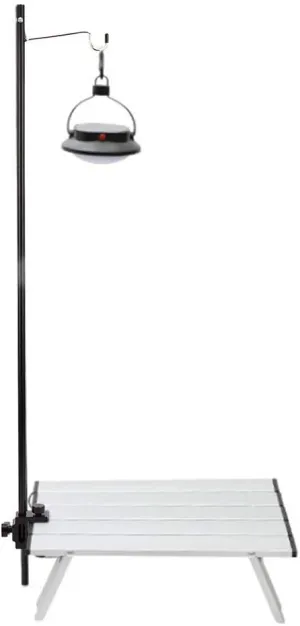 Fdit Portable Camping Light Holder, Black Aluminum Alloy Folding Light Bracket Stand Outdoor Camping Table Lamp Pole with Hook