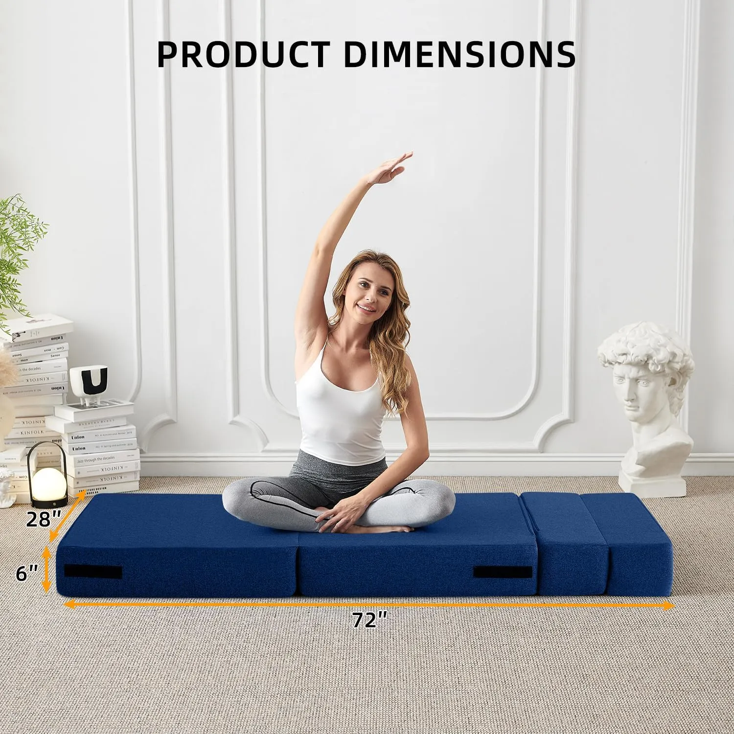 FILUXE Convertible Folding Sofa Bed - Sleeper Chair with Pillow, Modern Linen Fabric Floor & Futon Couch, Foldable Mattress for Living Room/Dorm/Guest Use/Home Office/Apartment, Single Size, Navy Blue
