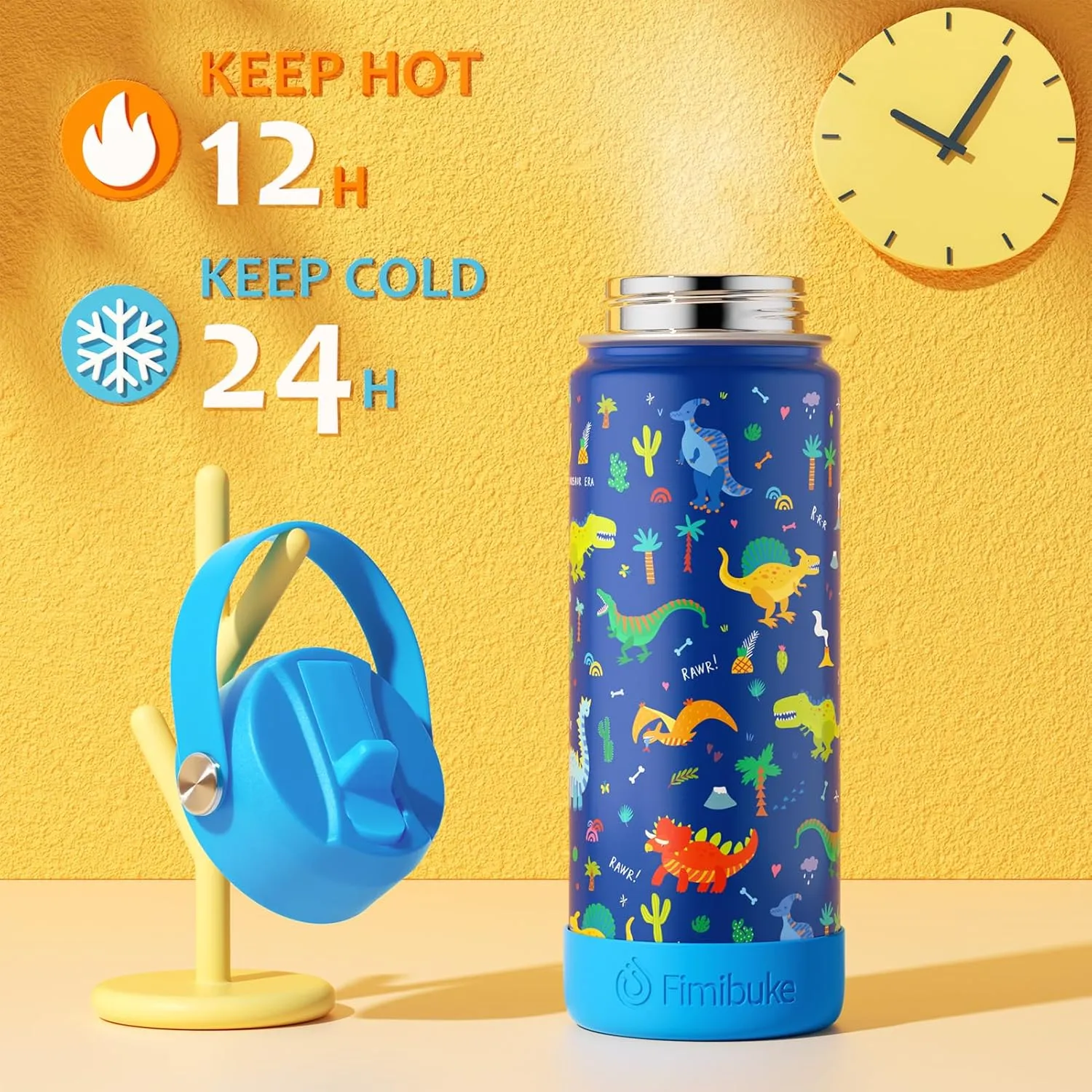 Fimibuke Kids Insulated Water Bottle, 18oz BPA FREE 18/8 Stainless Steel Kids Cup with Straw Travel Tumbler Double Wall Vacuum Leak Proof Toddler Water Bottle for School Boys Girls(1 Pack, Unicorn)