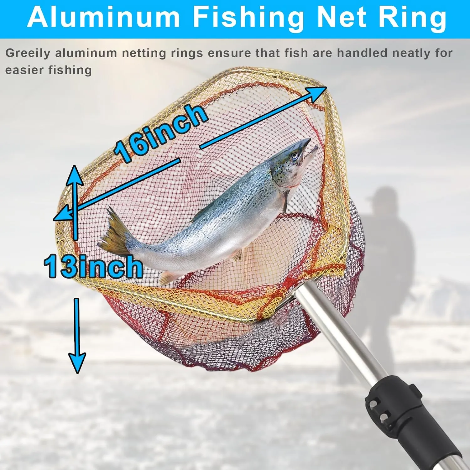 Fishing Landing Net, Fishing Net with Handle for Fishing with Splicing Extension Pole Handle Sturdy Stainless Steel Tubes Comfortable Sponge Handle, yellow