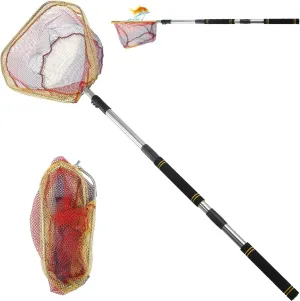 Fishing Landing Net, Fishing Net with Handle for Fishing with Splicing Extension Pole Handle Sturdy Stainless Steel Tubes Comfortable Sponge Handle, yellow