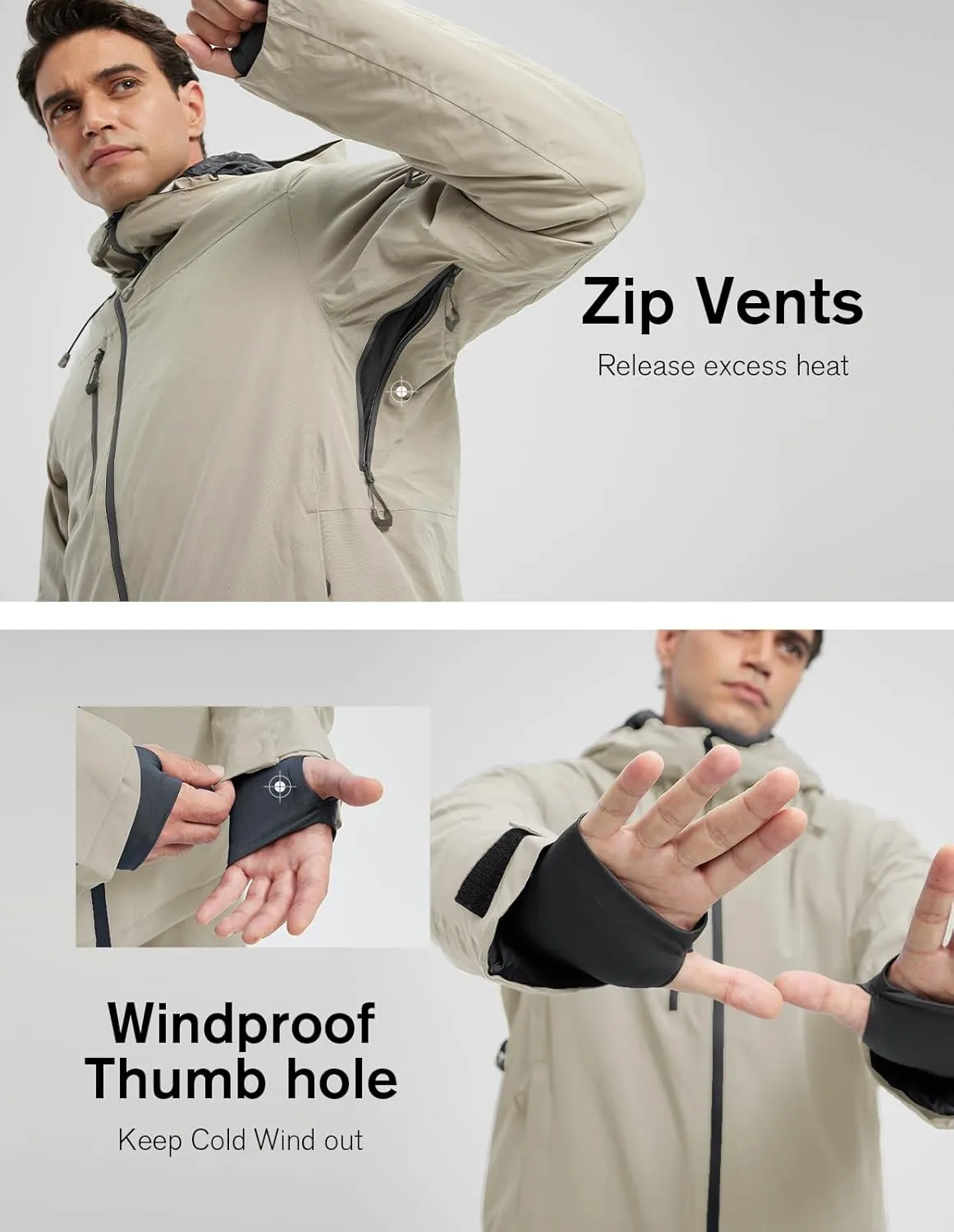 fit space Men's Ski Jacket Waterproof Winter Snow Rain Coat Alpine Windbreaker Insulated Hooded