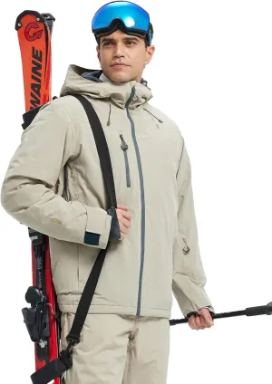 fit space Men's Ski Jacket Waterproof Winter Snow Rain Coat Alpine Windbreaker Insulated Hooded