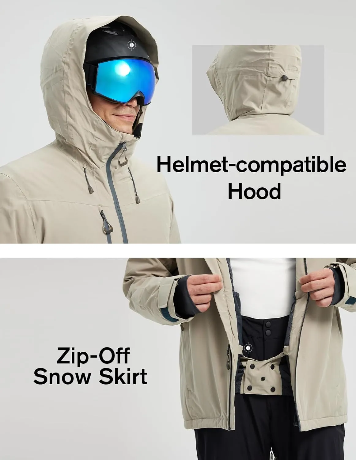 fit space Men's Ski Jacket Waterproof Winter Snow Rain Coat Alpine Windbreaker Insulated Hooded