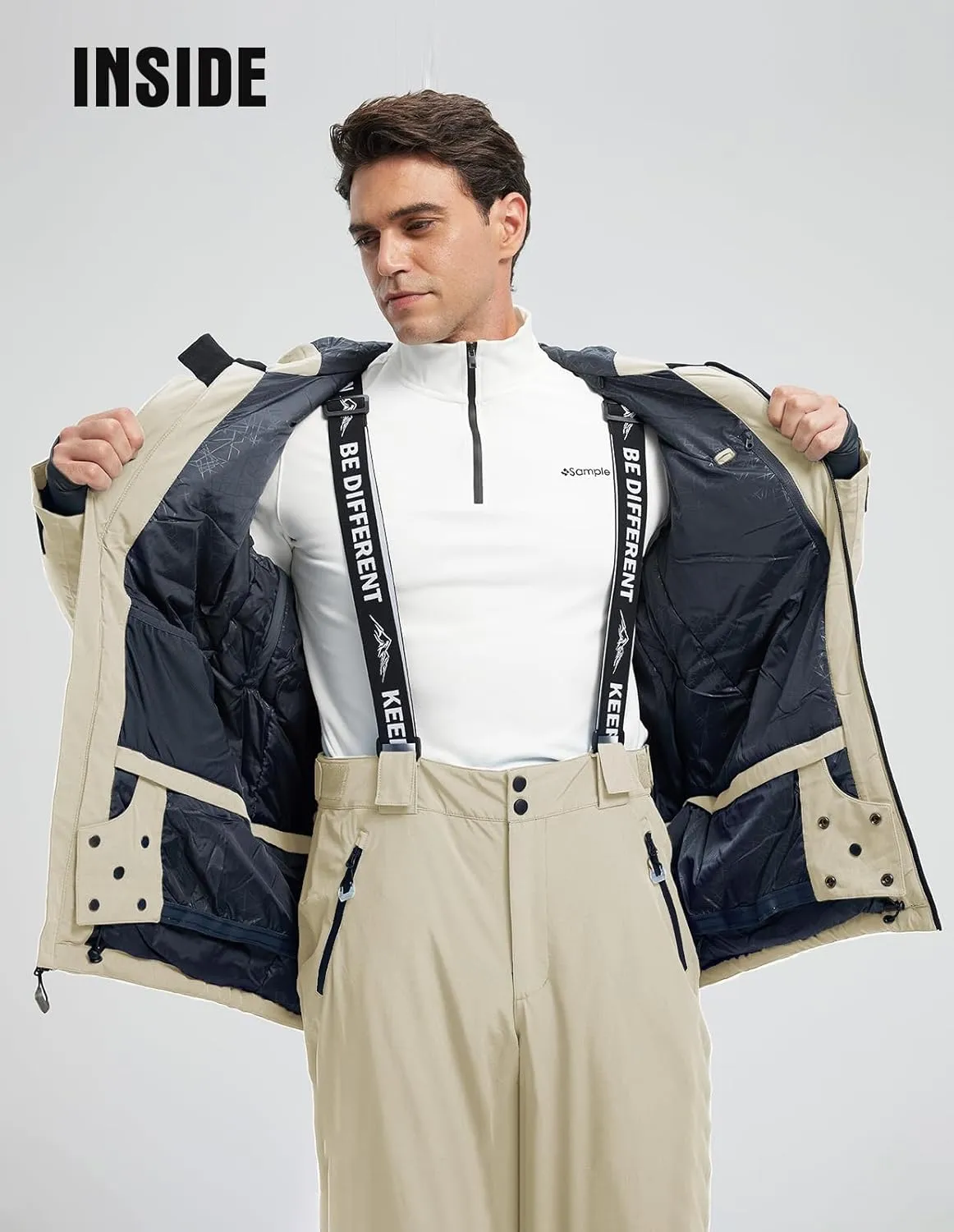fit space Men's Ski Jacket Waterproof Winter Snow Rain Coat Alpine Windbreaker Insulated Hooded