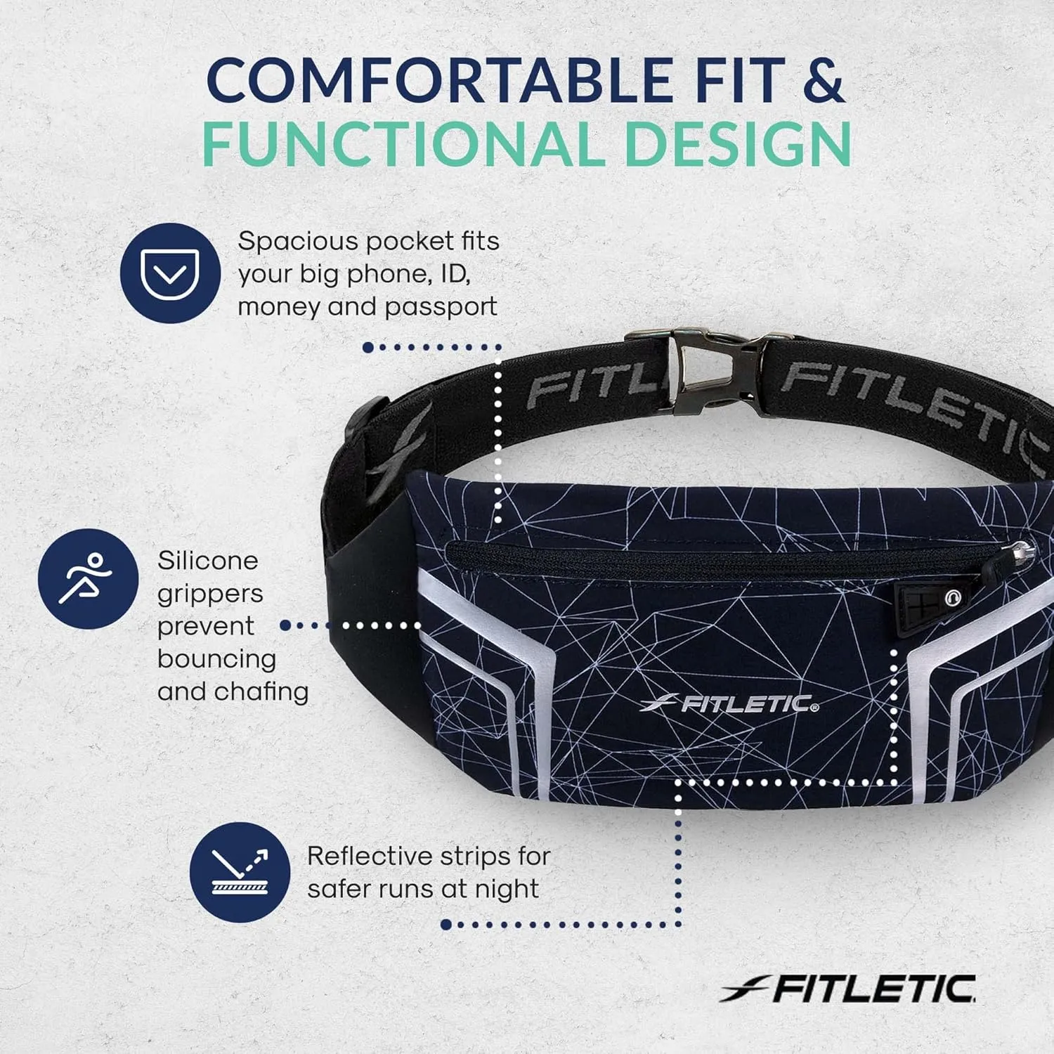 Fitletic Modern Sports Running Belt For Men & Women – Water Resistant Pouch - Fits All Smart Phones- Lightweight, Low Profile Design –Lycra Coated With Inner Card Organizer Pocket Black/Spider Print
