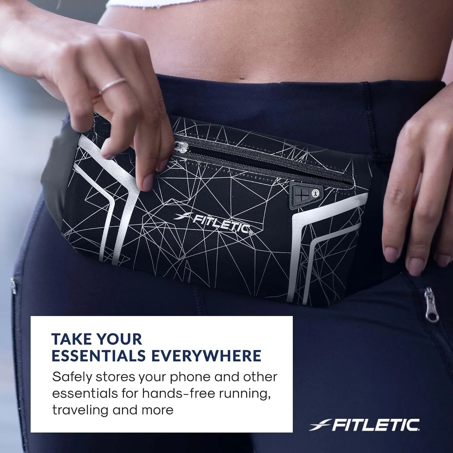 Fitletic Modern Sports Running Belt For Men & Women – Water Resistant Pouch - Fits All Smart Phones- Lightweight, Low Profile Design –Lycra Coated With Inner Card Organizer Pocket Black/Spider Print