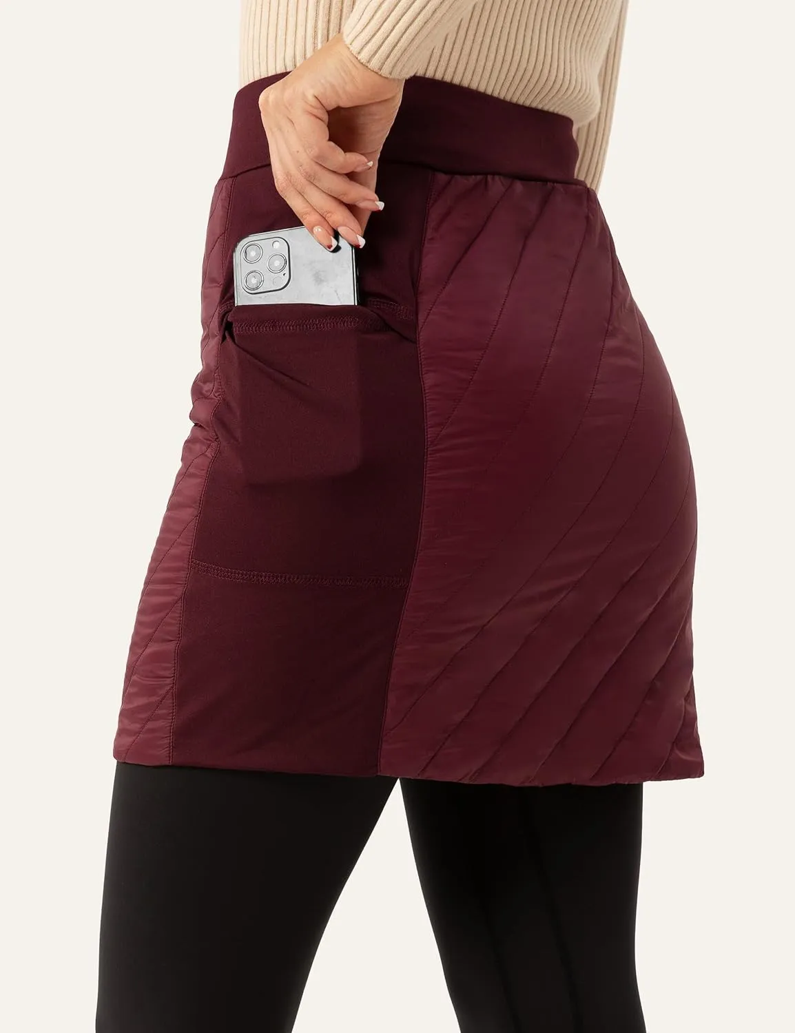 FitsT4 Sports Women's 18" Quilted Winter Skirts Puffer Skorts with Full Zipper Insulated Hiking Trekking Snow Ski