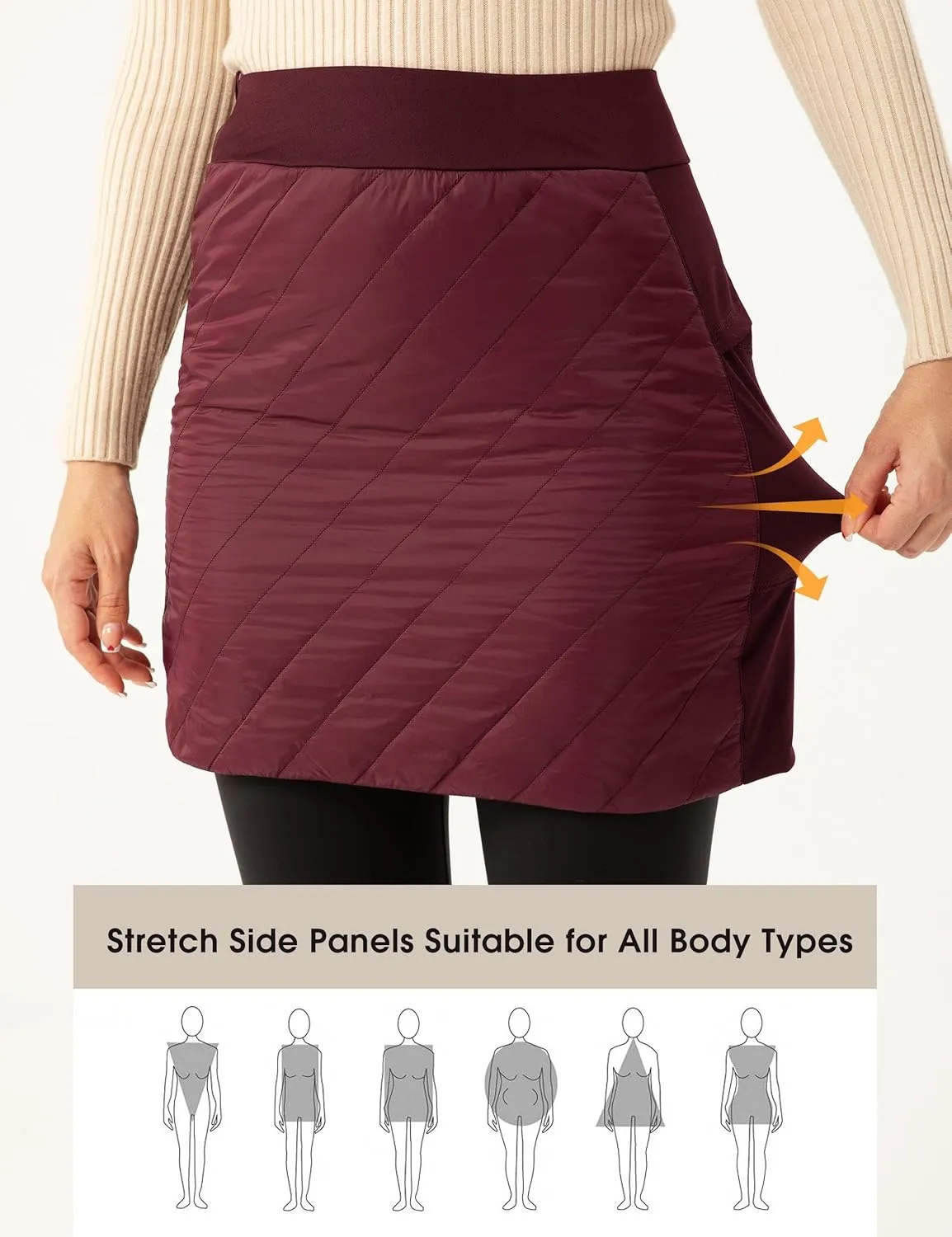 FitsT4 Sports Women's 18" Quilted Winter Skirts Puffer Skorts with Full Zipper Insulated Hiking Trekking Snow Ski