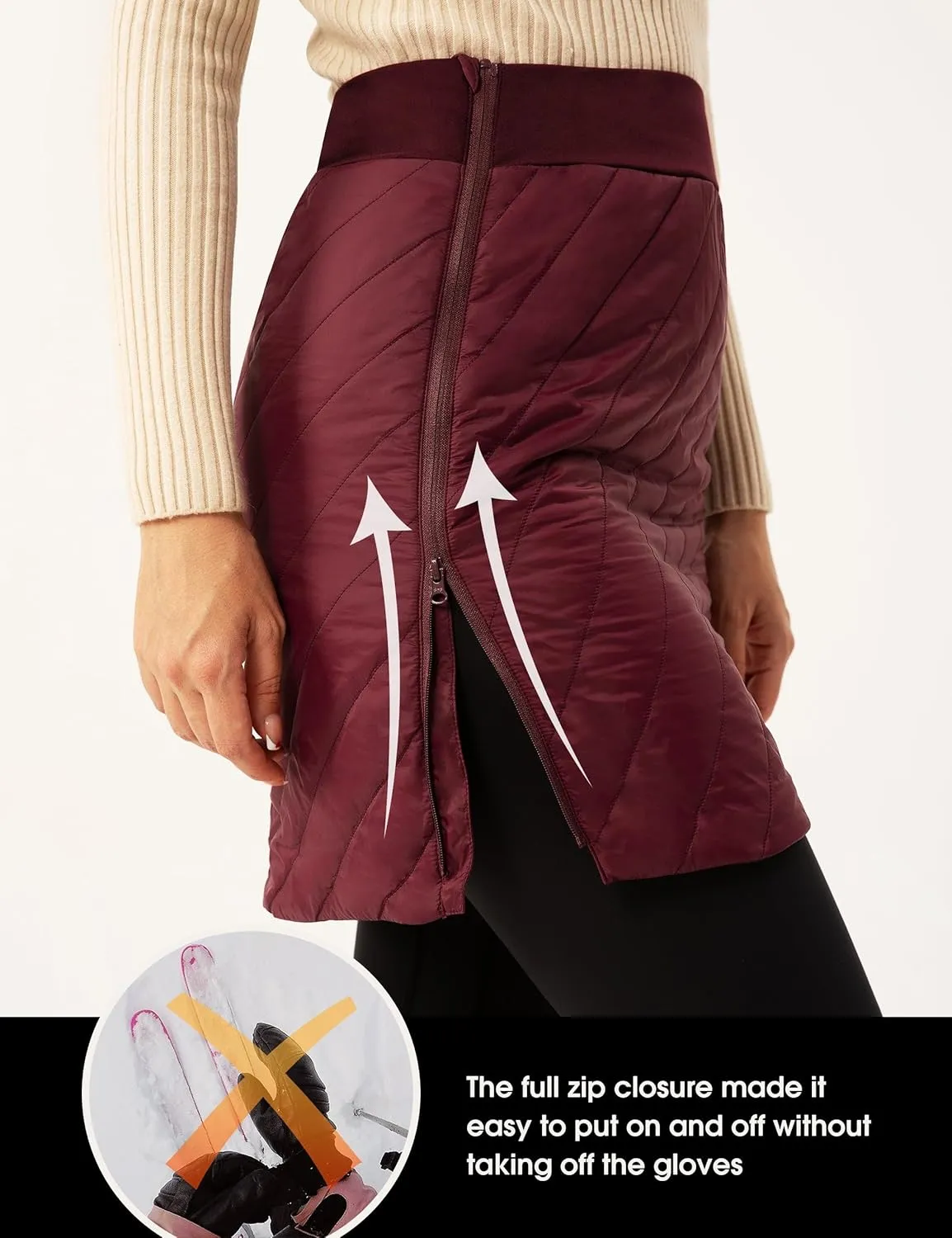 FitsT4 Sports Women's 18" Quilted Winter Skirts Puffer Skorts with Full Zipper Insulated Hiking Trekking Snow Ski
