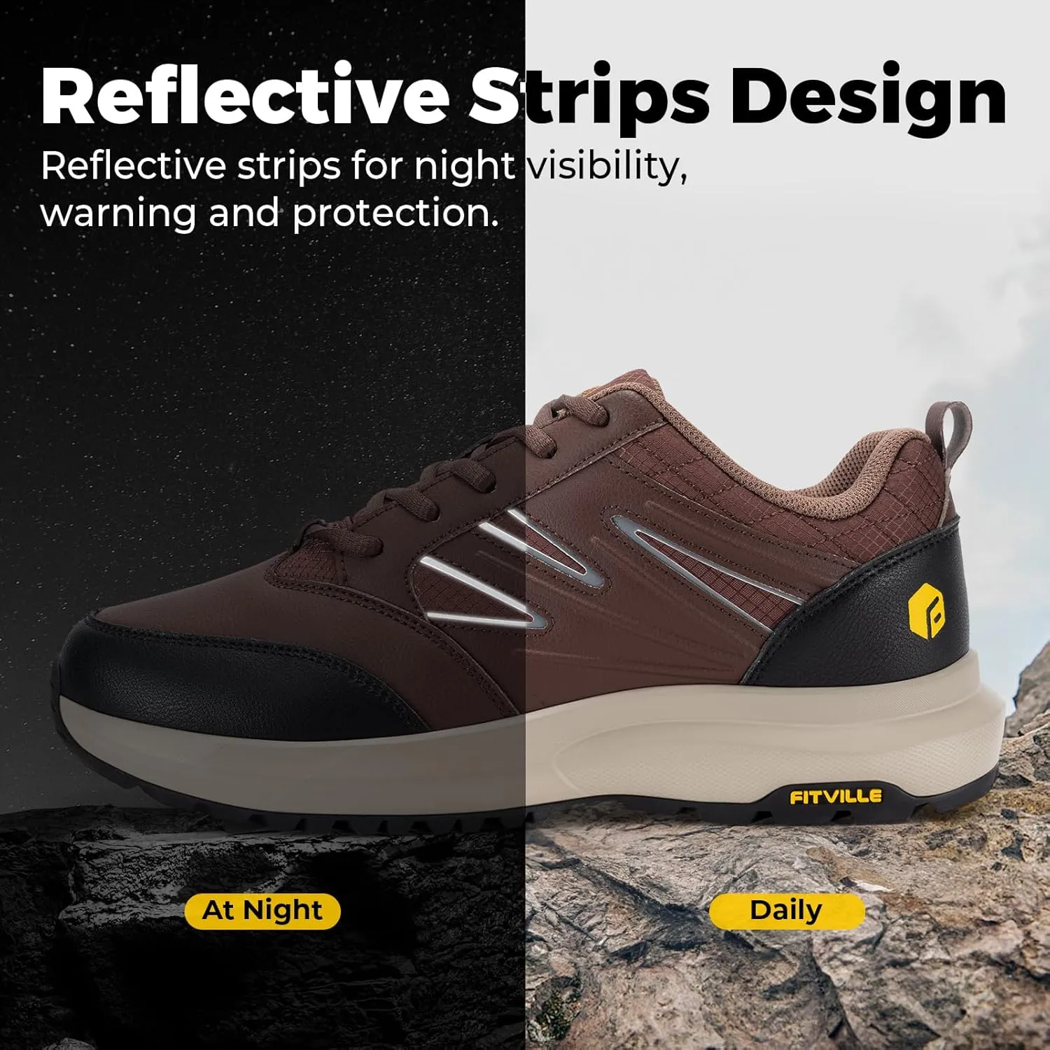 FitVille Mens Wide Hiking Shoes Water Repellent Outdoor Work Shoes Trekking Trails Sneakers with Arch Support - Sturdy Core
