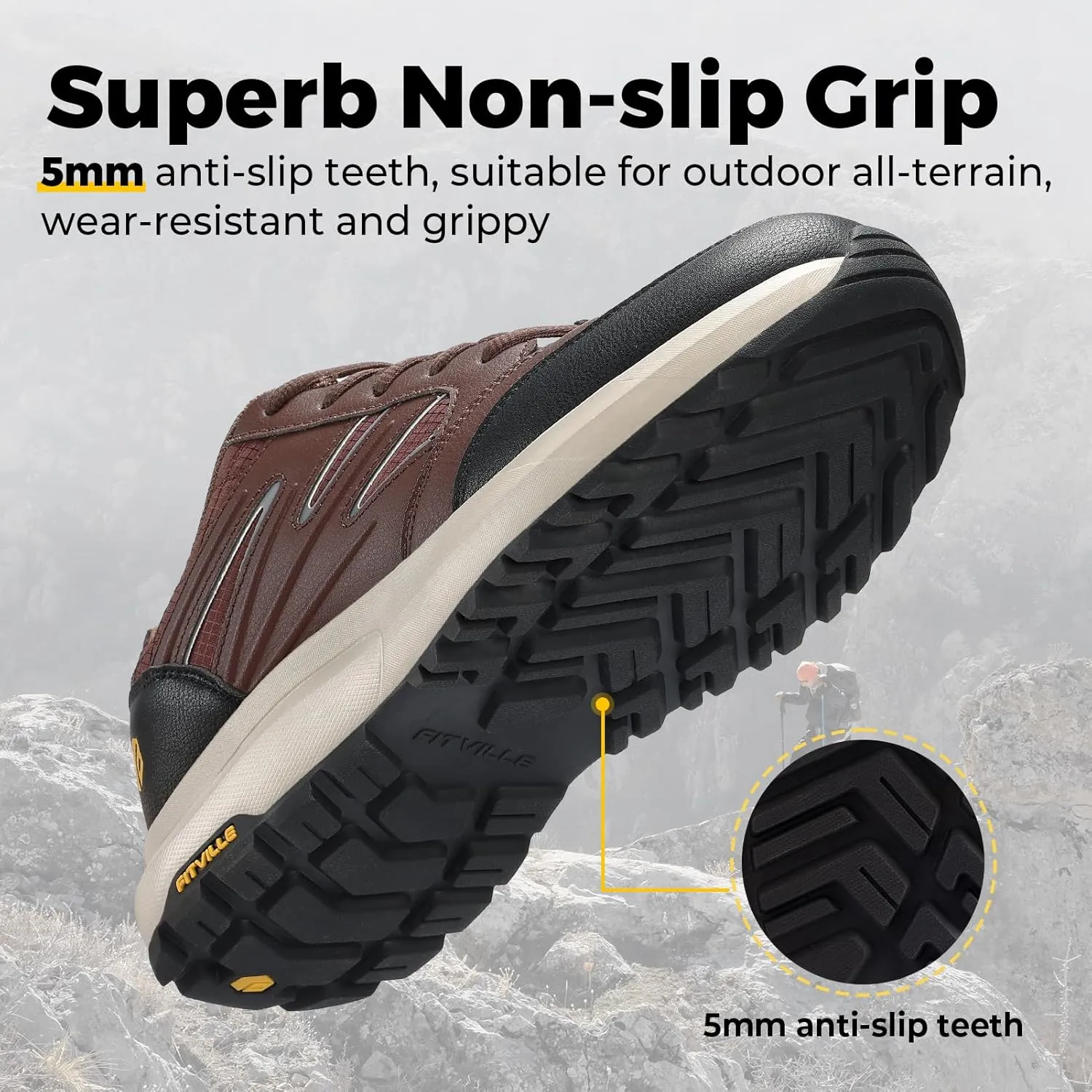 FitVille Mens Wide Hiking Shoes Water Repellent Outdoor Work Shoes Trekking Trails Sneakers with Arch Support - Sturdy Core