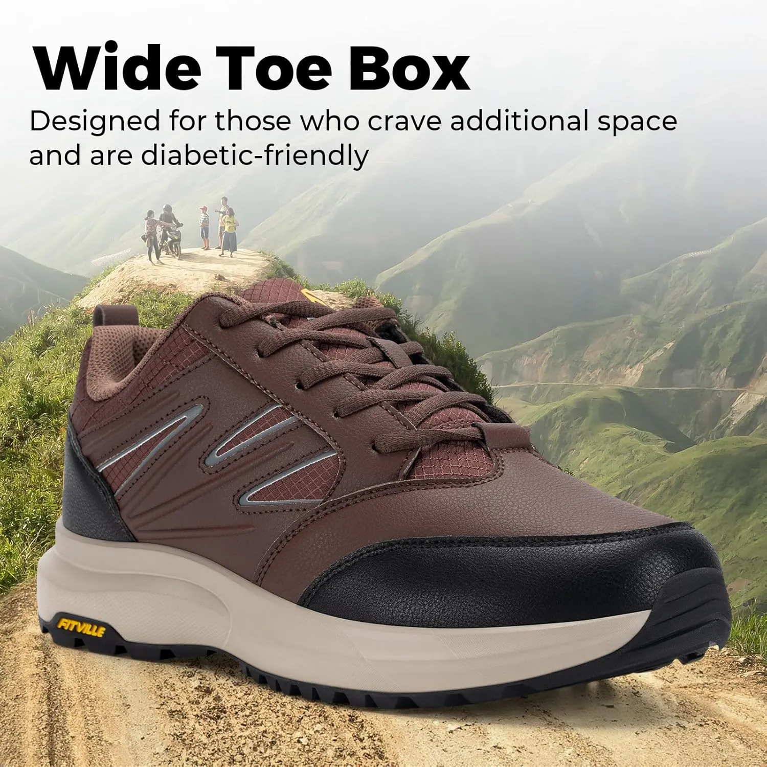 FitVille Mens Wide Hiking Shoes Water Repellent Outdoor Work Shoes Trekking Trails Sneakers with Arch Support - Sturdy Core