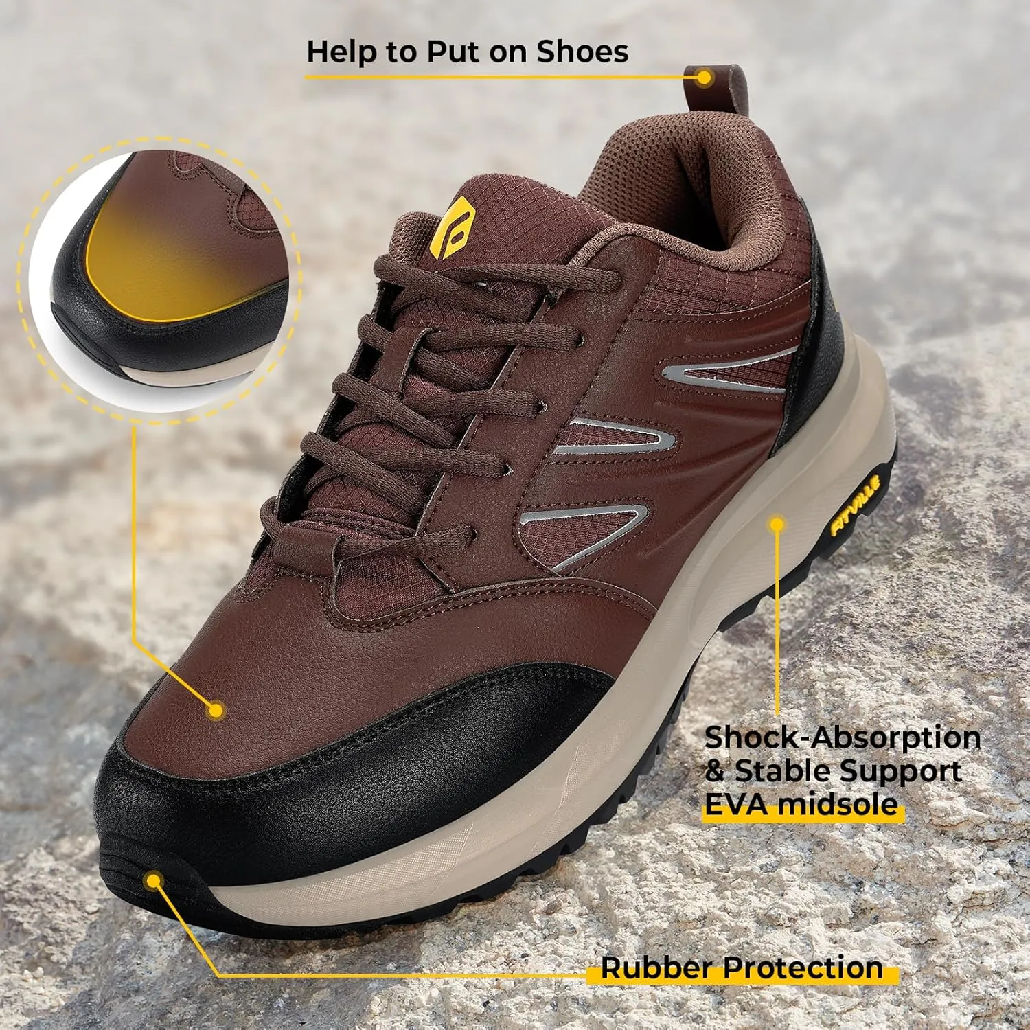 FitVille Mens Wide Hiking Shoes Water Repellent Outdoor Work Shoes Trekking Trails Sneakers with Arch Support - Sturdy Core