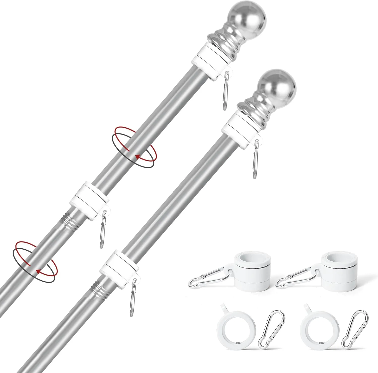 Flag Pole,6FT Flag Pole Kit(2 Packs) for 3' x 5'American Flag, Flag Pole Holder for Outside House,Truck & Boat Use (Without Bracket) (Silver)