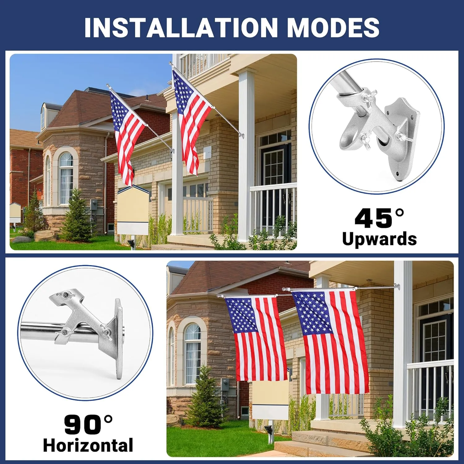 Flag Pole,6FT Flag Pole Kit(2 Packs) for 3' x 5'American Flag, Flag Pole Holder for Outside House,Truck & Boat Use (Without Bracket) (Silver)