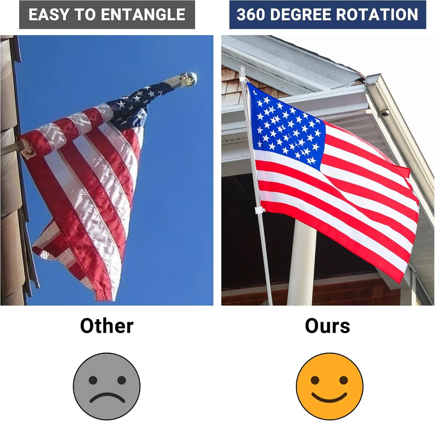 Flag Pole,6FT Flag Pole Kit(2 Packs) for 3' x 5'American Flag, Flag Pole Holder for Outside House,Truck & Boat Use (Without Bracket) (Silver)