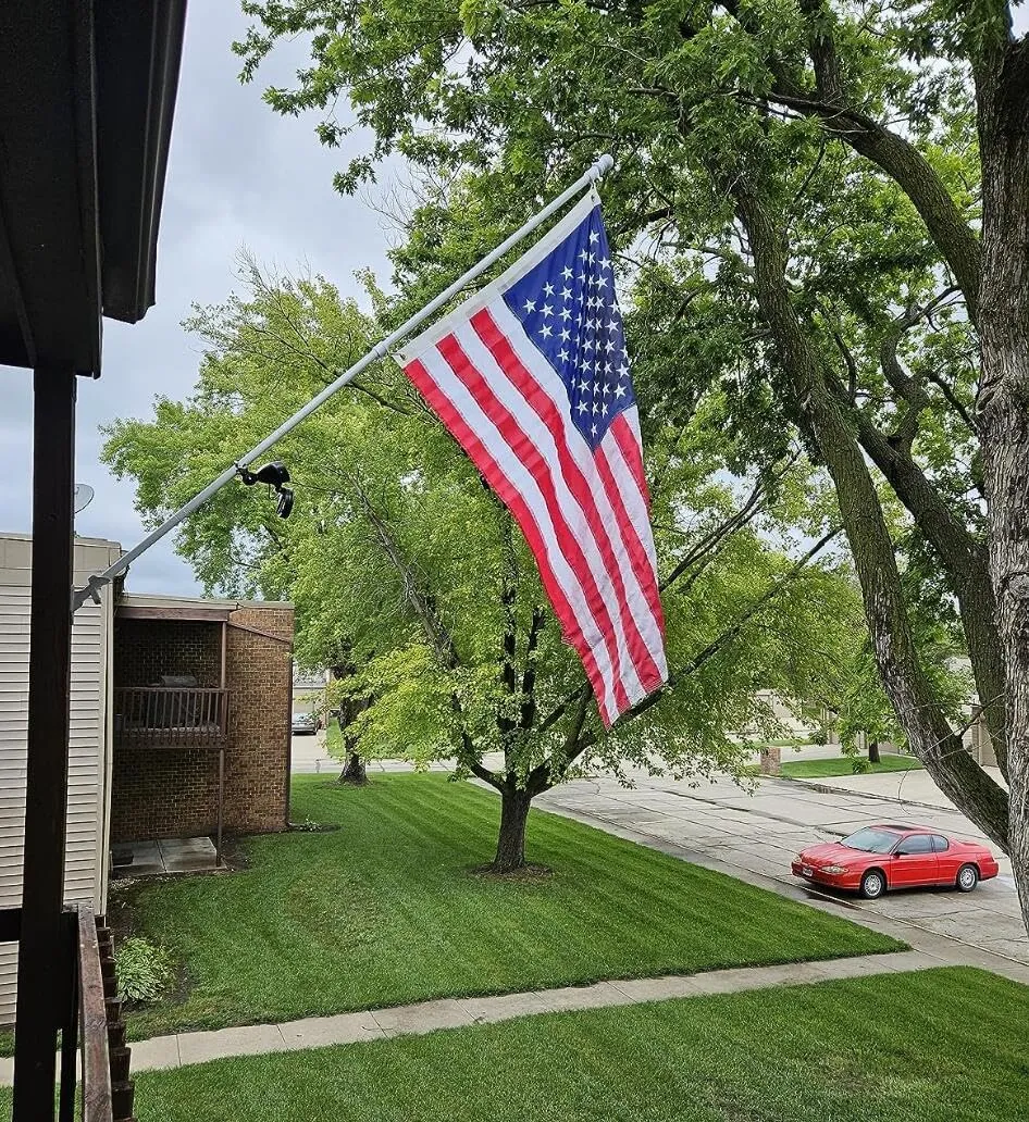 Flag Poles for Outside House with American Flag 3x5 - Flag Pole Kit includes 6ft Tangle Free House Flag Pole,Embroidered US Flag,Holder Bracket,Residential Flag Pole for House,Porch,Outdoor-White