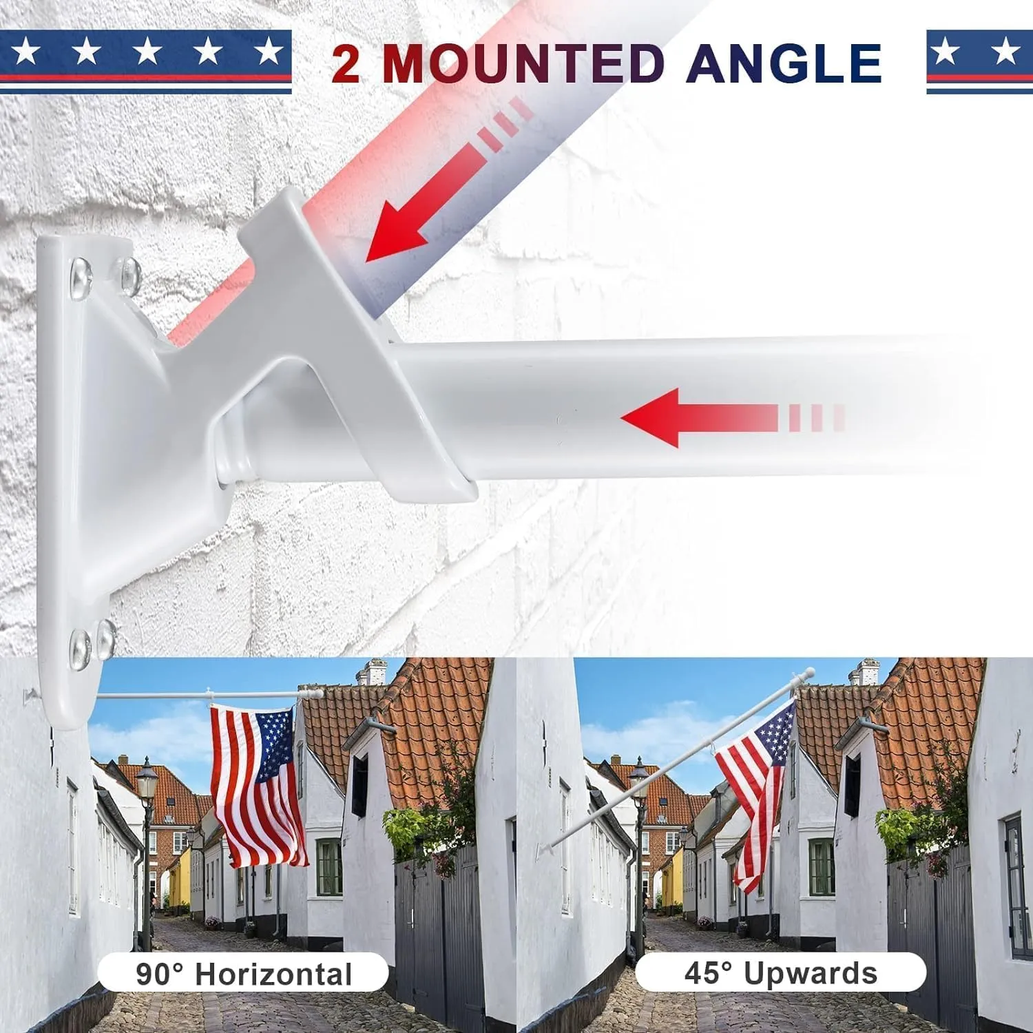 Flag Poles for Outside House with American Flag 3x5 - Flag Pole Kit includes 6ft Tangle Free House Flag Pole,Embroidered US Flag,Holder Bracket,Residential Flag Pole for House,Porch,Outdoor-White