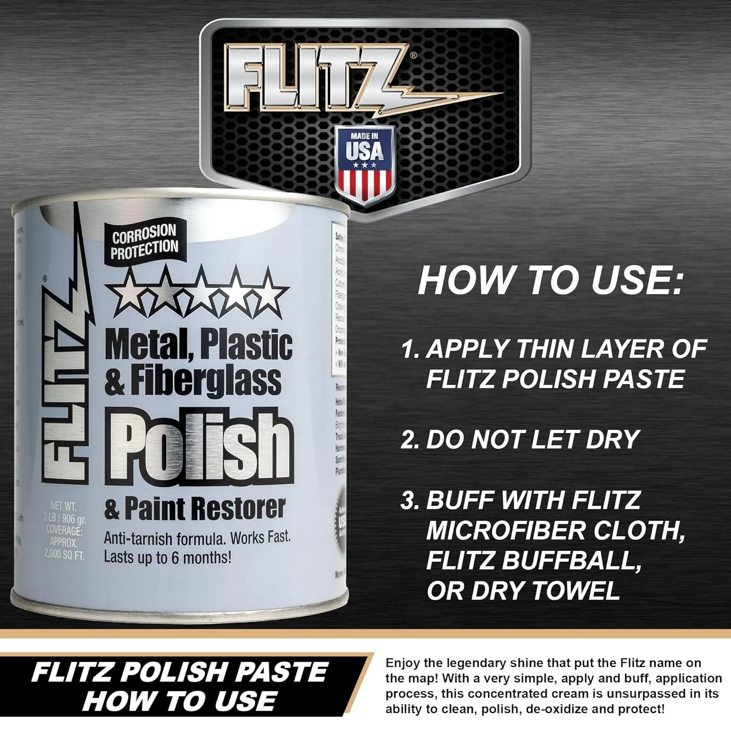 Flitz Multi-Purpose Metal Polish Paste - 2lb Can of USA-Made Metal Scratch Remover - Works on Stainless Steel, Chrome, Aluminum, Plastic, Jewelry - Non-Abrasive Cleaner & Rust Remover (1 Pack)