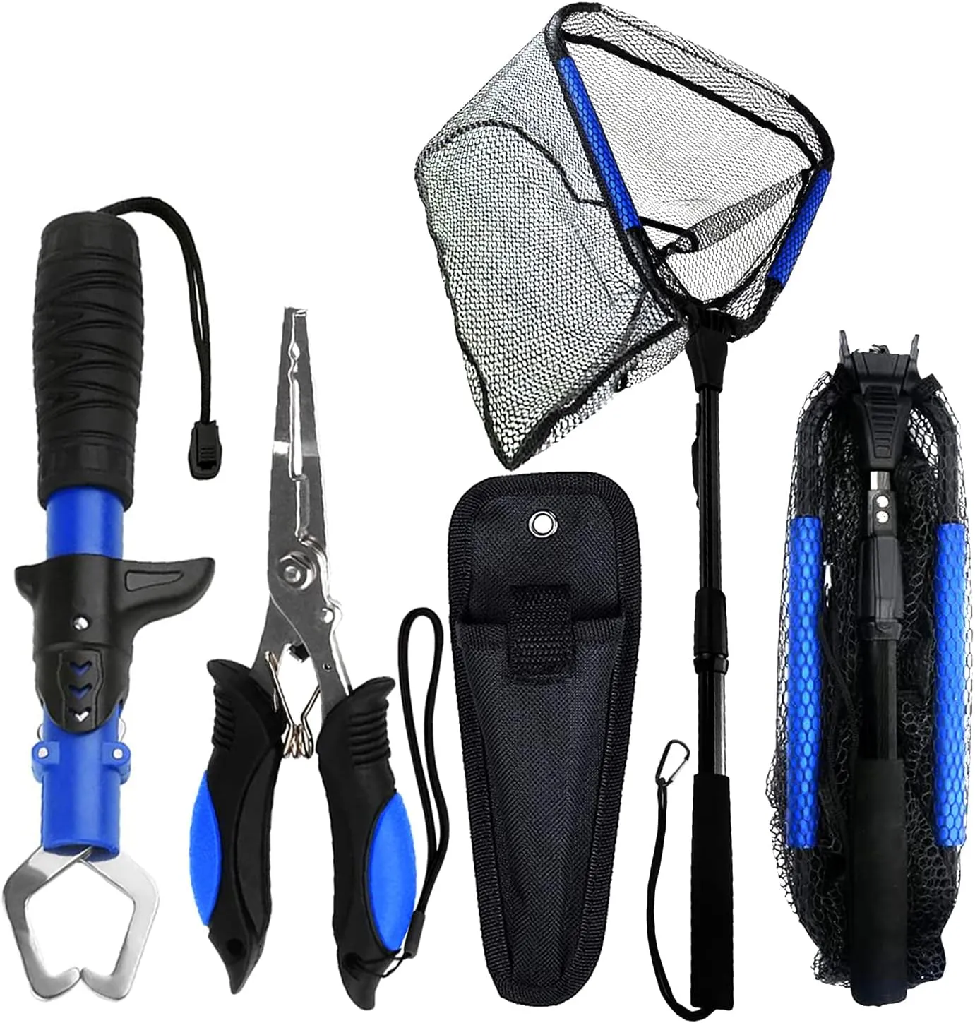 Floating Telescopic Folding Net with 7 Inch Pliers & Lip Gripper - Kids Fishing Net with Foldable Sand Bucket & Fishing Gear Accessories