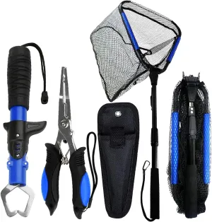 Floating Telescopic Folding Net with 7 Inch Pliers & Lip Gripper - Kids Fishing Net with Foldable Sand Bucket & Fishing Gear Accessories