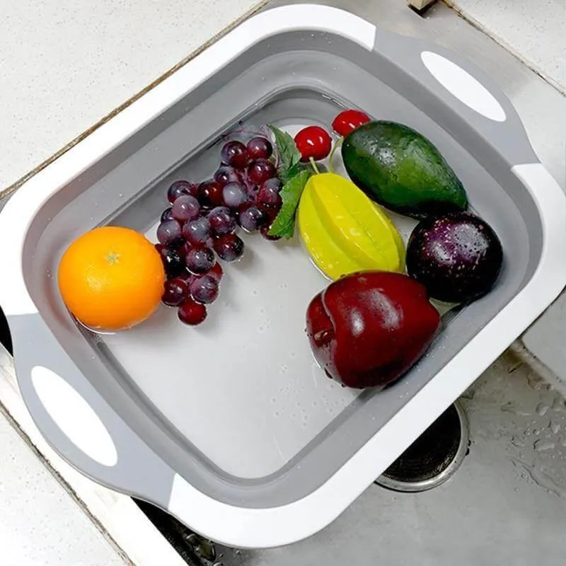 Foldable 3-in-1 Dish Tub  Cutting Board - Multifunction Kitchen Tool