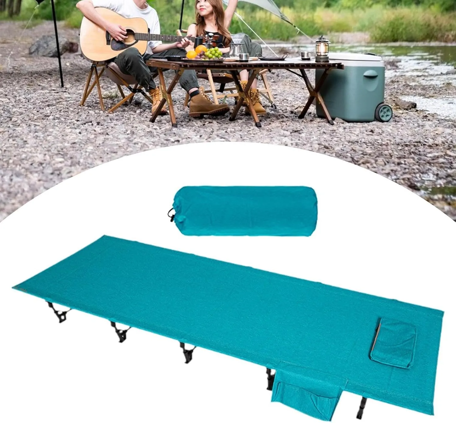 Foldable Camping Cot Outdoor Bed Heavy Duty Sturdy with Storage Bag Sleeping Cot Camp Bed for Noon Break Travel Home Trekking, Blue