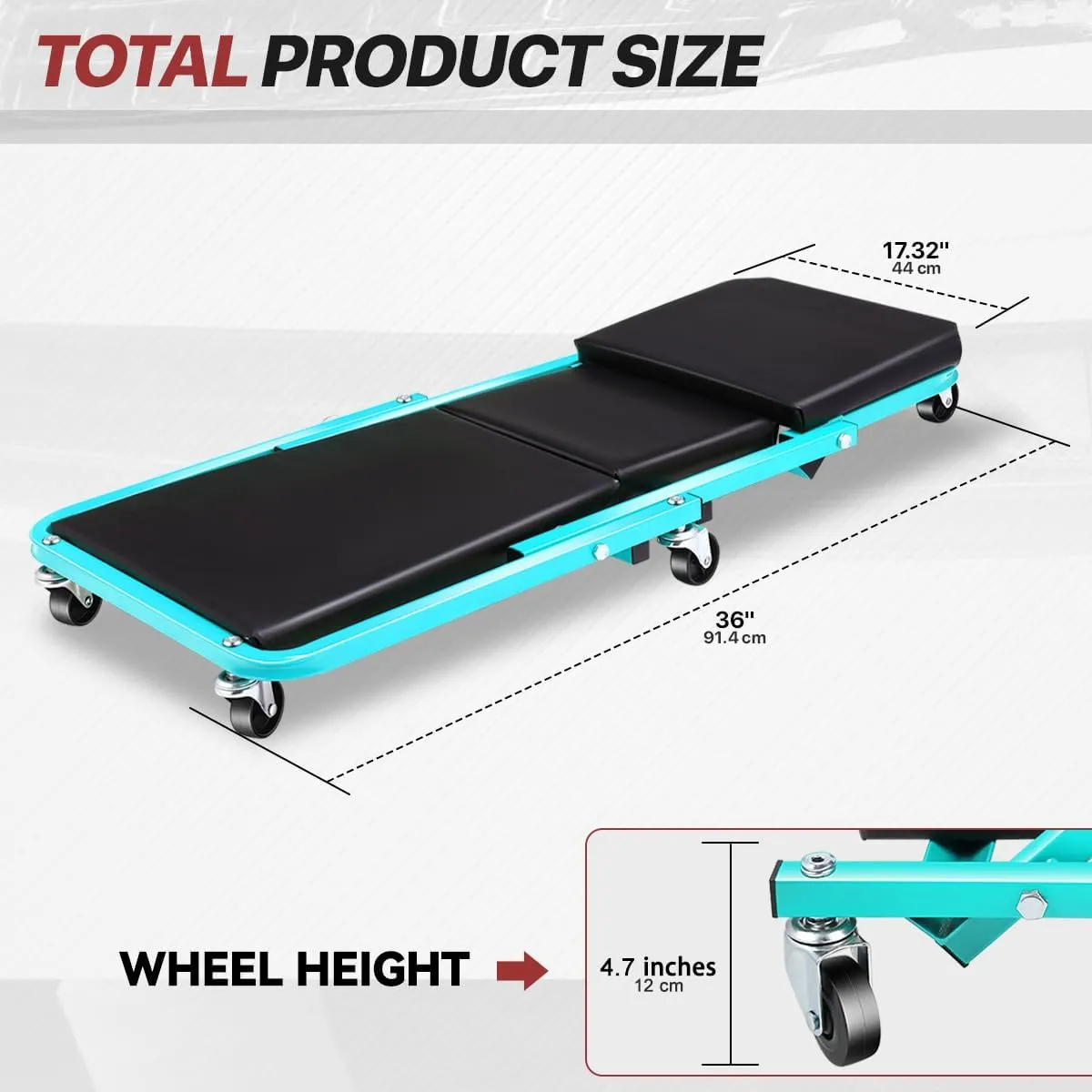 Foldable Creeper, 2-in-1 Rolling Garage Z Creeper Car & Seat, 36" Roller Mechanics Under Car Chair, 330 LBS Weight Capacity Heavy Duty, Ocean Blue
