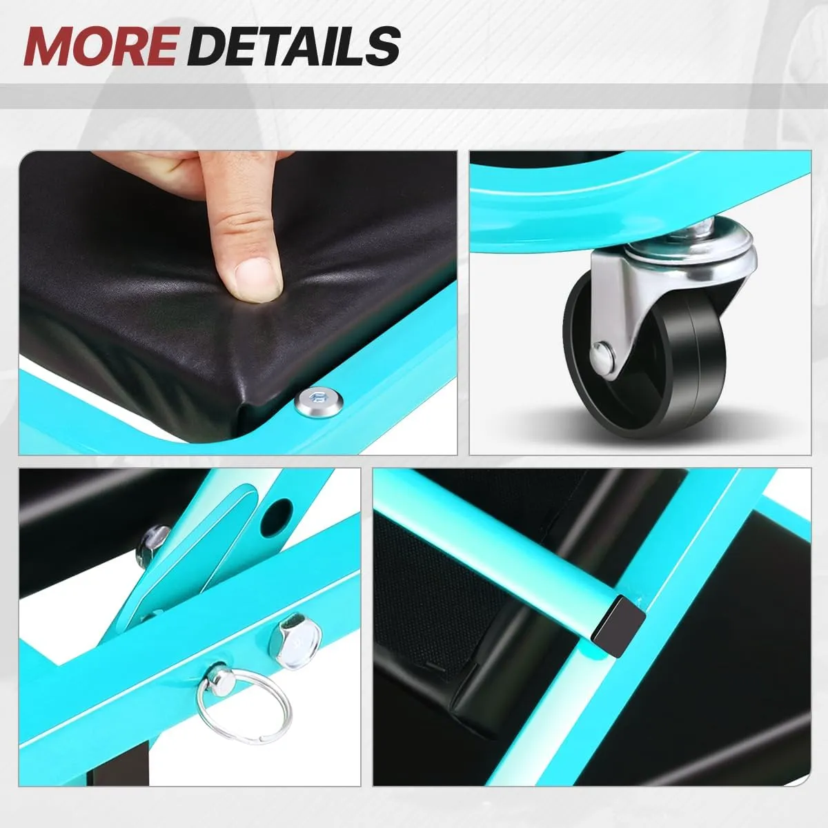 Foldable Creeper, 2-in-1 Rolling Garage Z Creeper Car & Seat, 36" Roller Mechanics Under Car Chair, 330 LBS Weight Capacity Heavy Duty, Ocean Blue