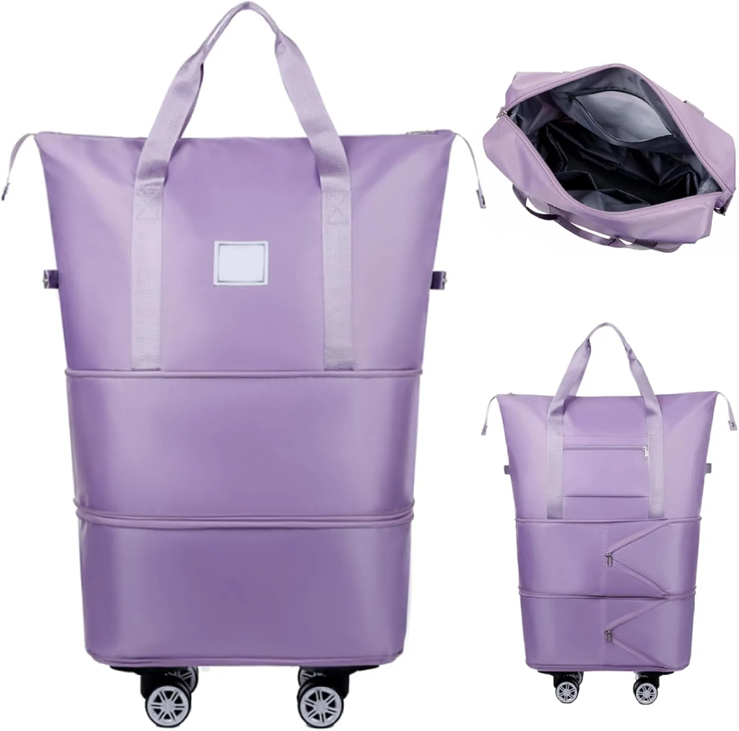 Foldable Duffle Bag with Wheels,Rolling Duffle Bag with Wheels and Handle, Expandable Foldable Luggage Bag,Purple